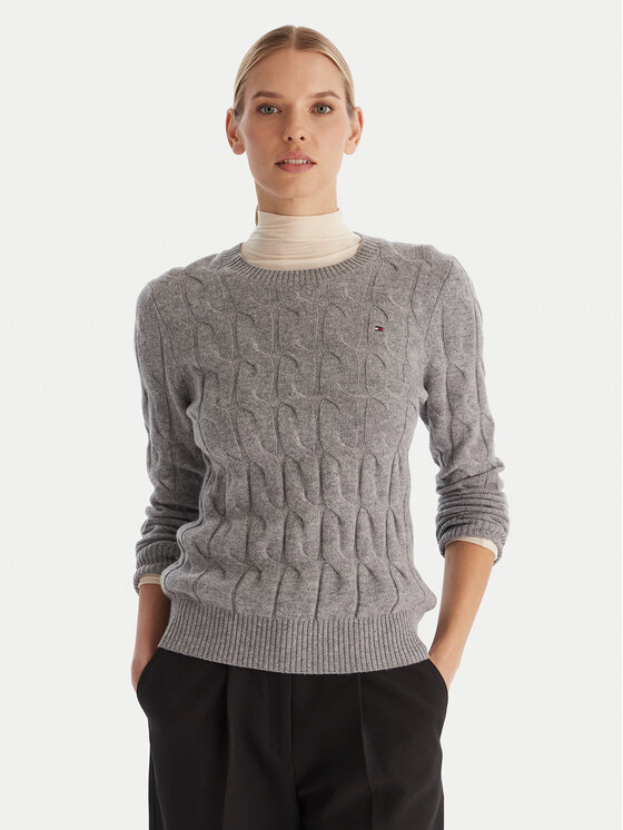 Tommy Hilfiger Пуловер WW0WW43586 Сив Regular Fit цвят на ниска цена