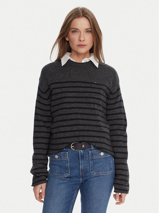 Tommy Hilfiger Пуловер WW0WW46438 Сив Regular Fit цвят на ниска цена