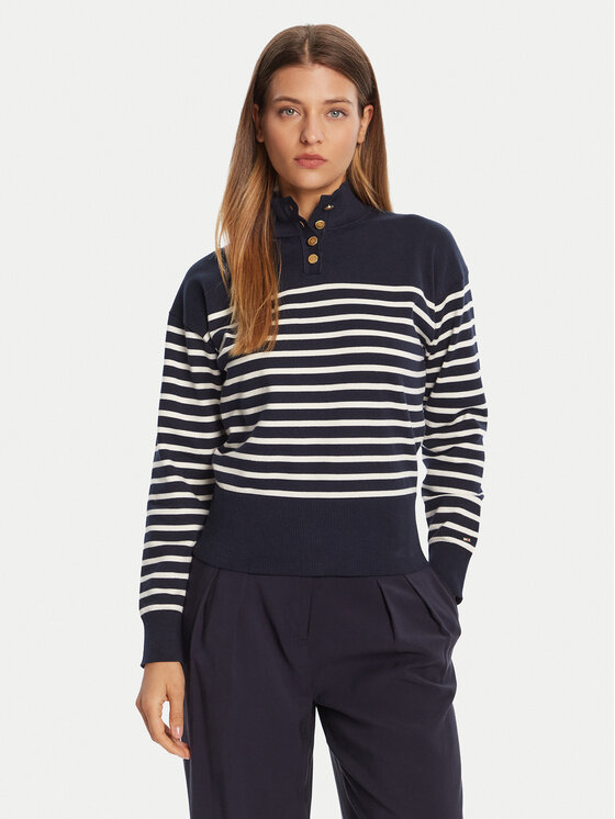 Tommy Hilfiger Пуловер WW0WW47467 Тъмносин Regular Fit цвят на ниска цена