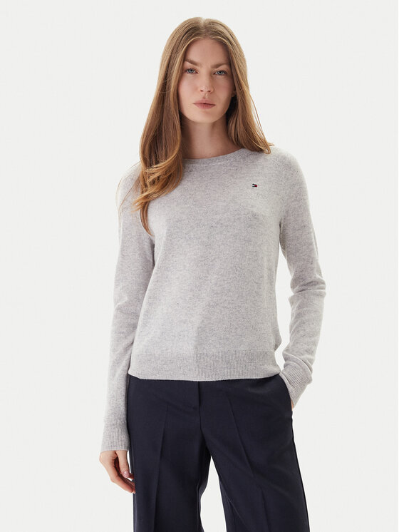 Tommy Hilfiger Пуловер WW0WW47470 Сив Regular Fit цвят на ниска цена