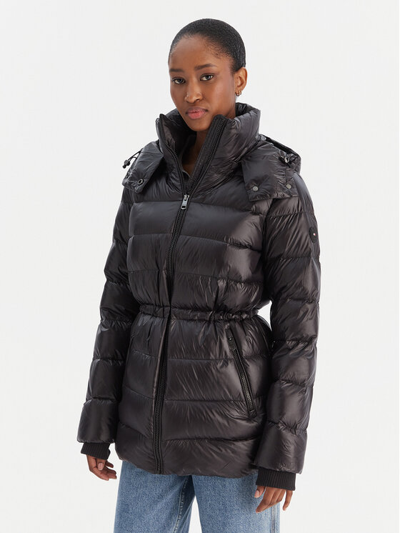 Tommy Hilfiger Пухено яке Gloss WW0WW47355 Черен Regular Fit цвят на ниска цена