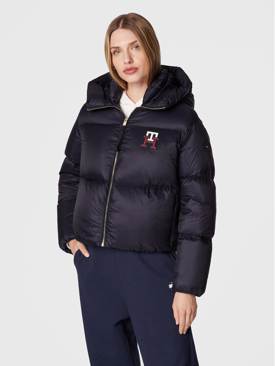 Tommy Hilfiger Пухено яке Monogram WW0WW37479 Тъмносин Regular Fit цвят на ниска цена