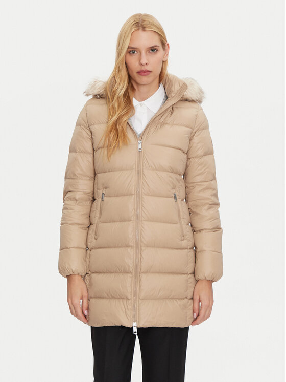 Tommy Hilfiger Пухено яке WW0WW43122 Бежов Regular Fit цвят на ниска цена
