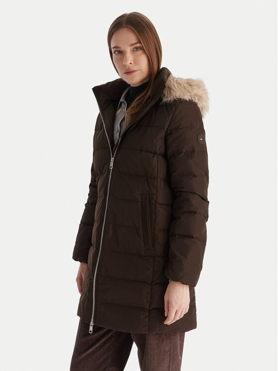 Tommy Hilfiger Пухено яке WW0WW47540 Кафяв Slim Fit цвят на ниска цена