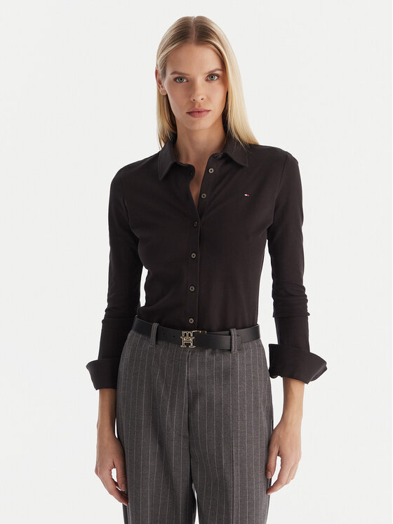 Tommy Hilfiger Риза 1985 WW0WW43528 Черен Slim Fit цвят на ниска цена