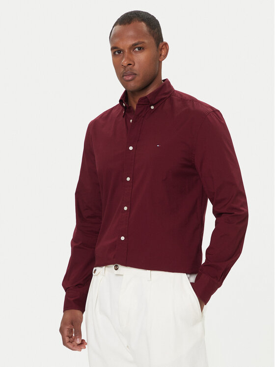 Tommy Hilfiger Риза MW0MW37550 Бордо Regular Fit цвят на ниска цена