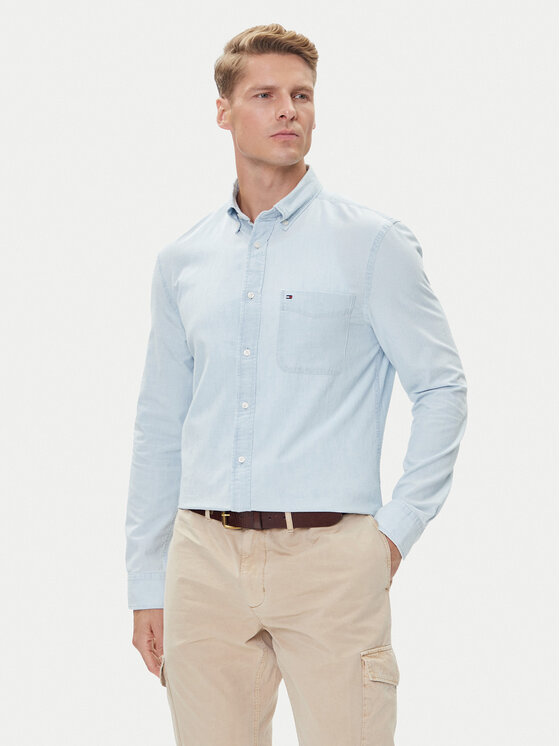 Tommy Hilfiger Риза MW0MW39431 Светлосиньо Regular Fit цвят на ниска цена