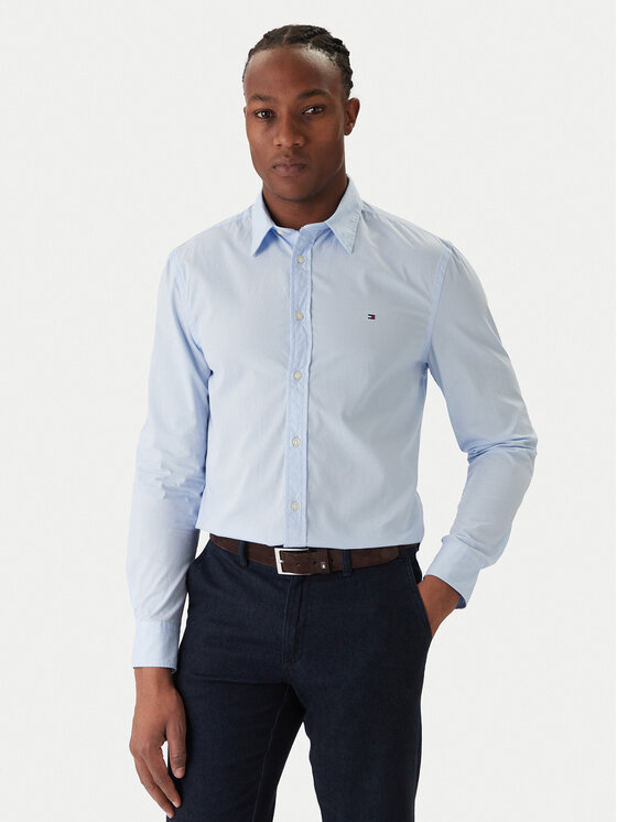 Tommy Hilfiger Риза MW0MW40460 Светлосиньо Slim Fit цвят на ниска цена