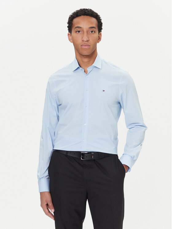 Tommy Hilfiger Риза MW0MW40524 Светлосиньо Slim Fit цвят на ниска цена