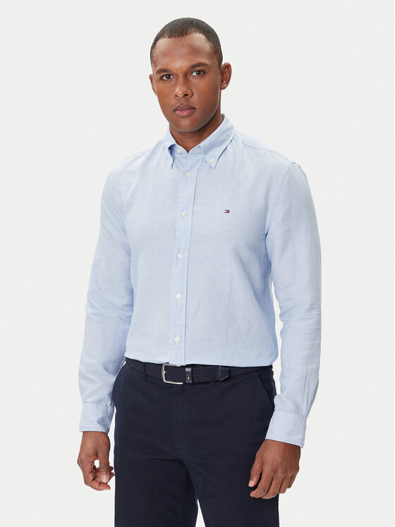 Tommy Hilfiger Риза MW0MW40704 Светлосиньо Regular Fit цвят на ниска цена