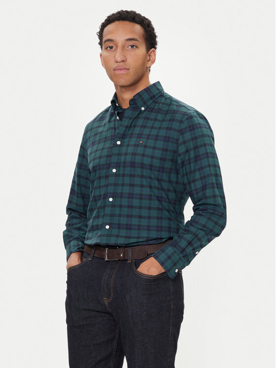 Tommy Hilfiger Риза MW0MW41493 Зелен Regular Fit цвят на ниска цена