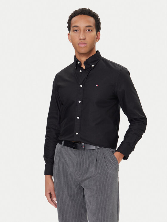Tommy Hilfiger Риза Solid Heritage MW0MW35774 Черен Regular Fit цвят на ниска цена