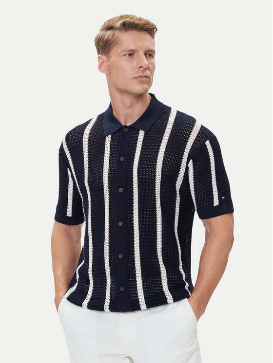 Tommy Hilfiger Риза Vertical MW0MW41225 Тъмносин Regular Fit цвят на ниска цена