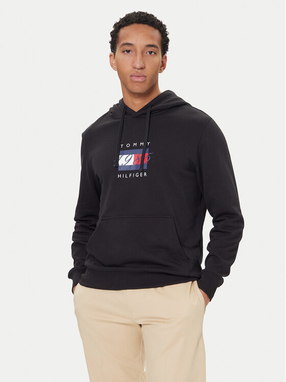 Tommy Hilfiger Суитшърт Linear Flag MW0MW41332 Черен Regular Fit цвят на ниска цена
