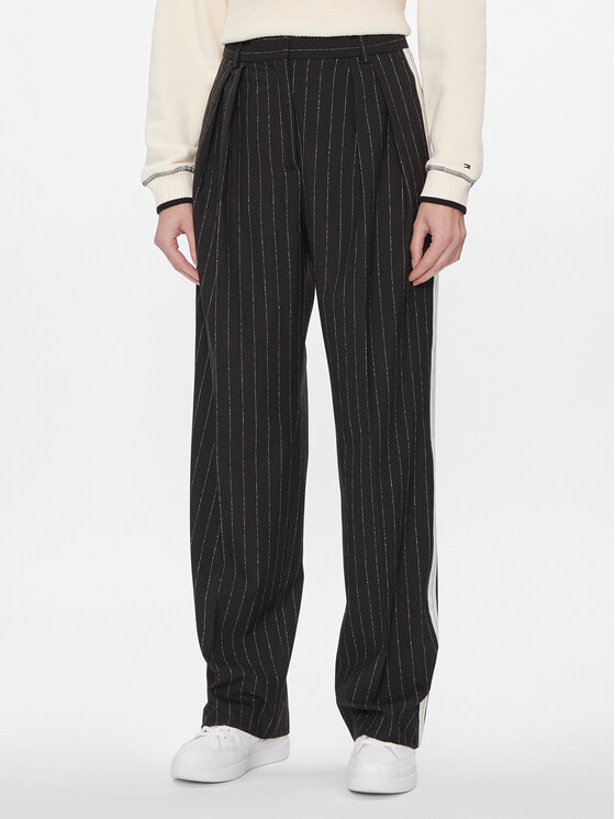 Tommy Hilfiger Текстилни панталони Relaxed Straight Pinstripe Pant WW0WW40513 Черен Straight Fit цвят на ниска цена