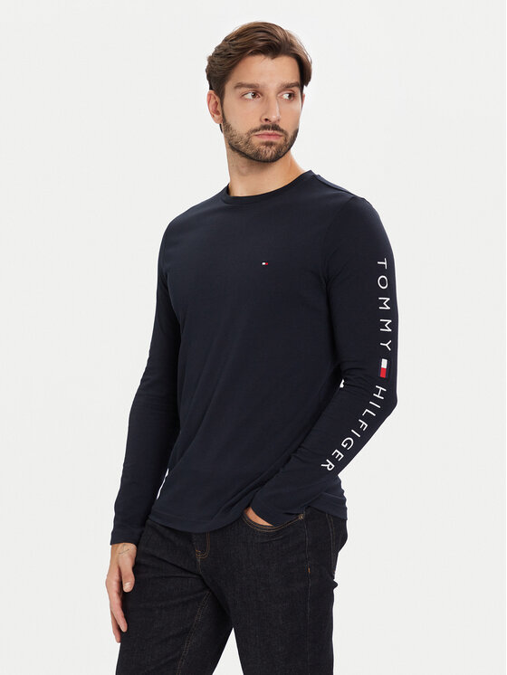 Tommy Hilfiger Тениска с дълъг ръкав Logo MW0MW09096 Тъмносин Regular Fit цвят на ниска цена