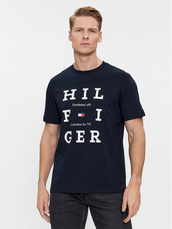 Tommy Hilfiger Тишърт Box Flag Logo Tee MW0MW33690 Тъмносин Regular Fit цвят на ниска цена