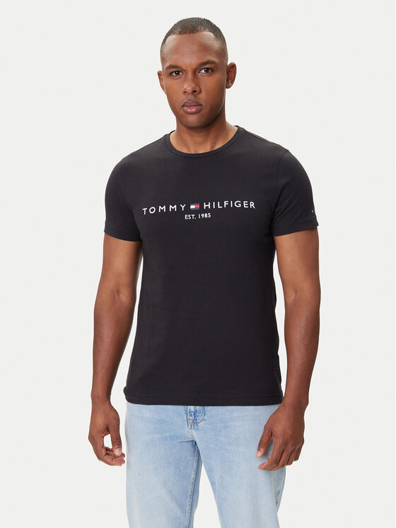 Tommy Hilfiger Тишърт Core Logo Tee MW0MW11465 Черен Slim Fit цвят на ниска цена