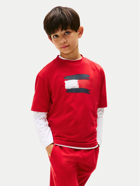 Tommy Hilfiger Тишърт Flag Archive KB0KB10111 Червен Regular Fit цвят на ниска цена