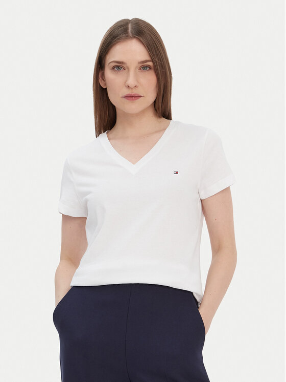 Tommy Hilfiger Тишърт Heritage V-Neck Tee WW0WW24969 Бял Regular Fit цвят на ниска цена