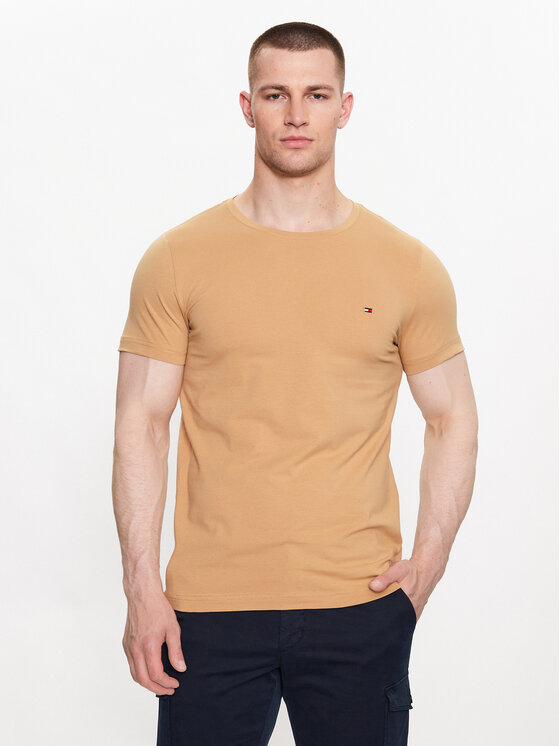 Tommy Hilfiger Тишърт MW0MW10800 Бежов Slim Fit цвят на ниска цена