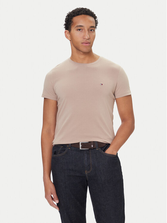 Tommy Hilfiger Тишърт MW0MW10800 Бежов Slim Fit цвят на ниска цена