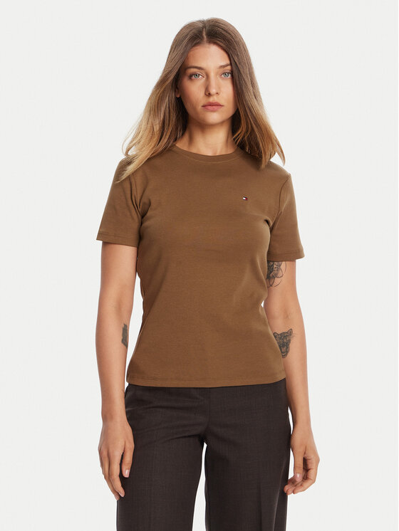 Tommy Hilfiger Тишърт New Cody WW0WW40587 Кафяв Slim Fit цвят на ниска цена