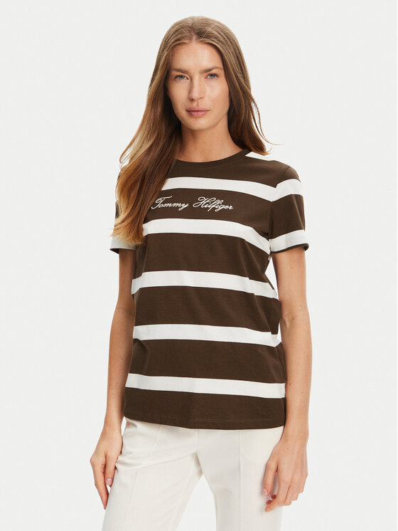 Tommy Hilfiger Тишърт Script WW0WW45746 Кафяв Regular Fit цвят на ниска цена