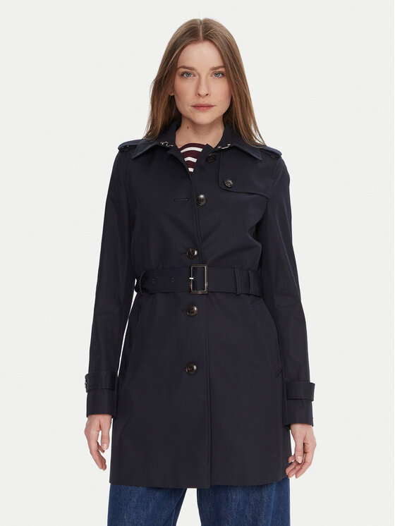 Tommy Hilfiger Тренч Heritage Single WW0WW24966 Тъмносин Regular Fit цвят на ниска цена