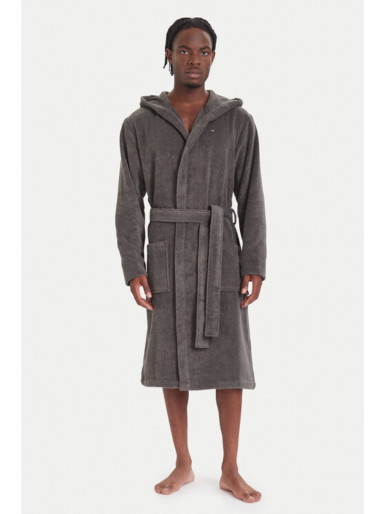 Tommy Hilfiger Халат Icon Hooded Bathrobe 2S87905573 Сив цвят на ниска цена