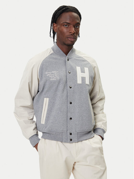 Tommy Hilfiger Яке бомбър Mix Media Varsity MW0MW39684 Сив Regular Fit цвят на ниска цена