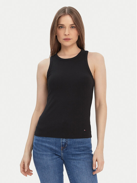 Tommy Hilfiger топ WW0WW38635 Черен Slim Fit цвят на ниска цена