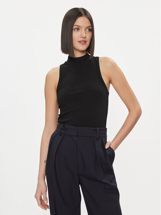 Tommy Hilfiger топ WW0WW41027 Черен Slim Fit цвят на ниска цена