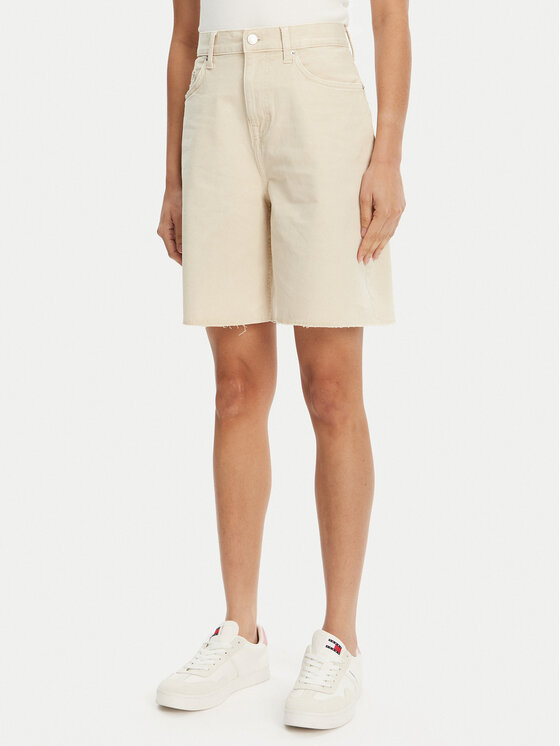 Tommy Jeans Бермуди DW0DW21646 Бежов Regular Fit цвят на ниска цена