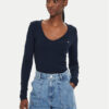 Tommy Jeans Блуза Essential DW0DW17990 Тъмносин Slim Fit цвят на ниска цена