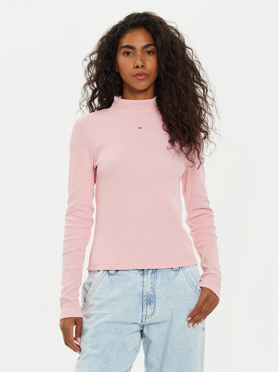 Tommy Jeans Блуза Tjw Essential Mock Neck DW0DW19830 Розов Slim Fit цвят на ниска цена