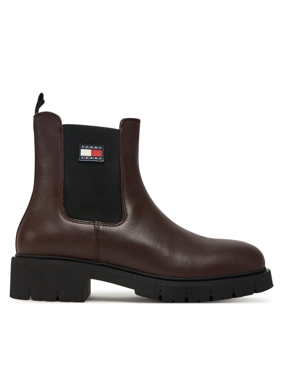 Tommy Jeans Боти тип челси Tjw Chelsea Leather Boot EN0EN02825 Кафяв цвят на ниска цена
