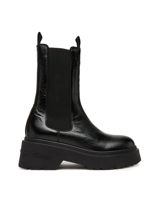 Tommy Jeans Боти тип челси Tjw Chunky Shiny EN0EN02888 Черен цвят на ниска цена