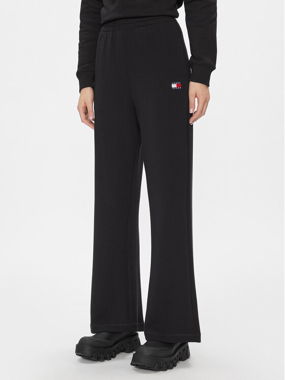 Tommy Jeans Долнище анцуг DW0DW17312 Черен Wide Leg цвят на ниска цена