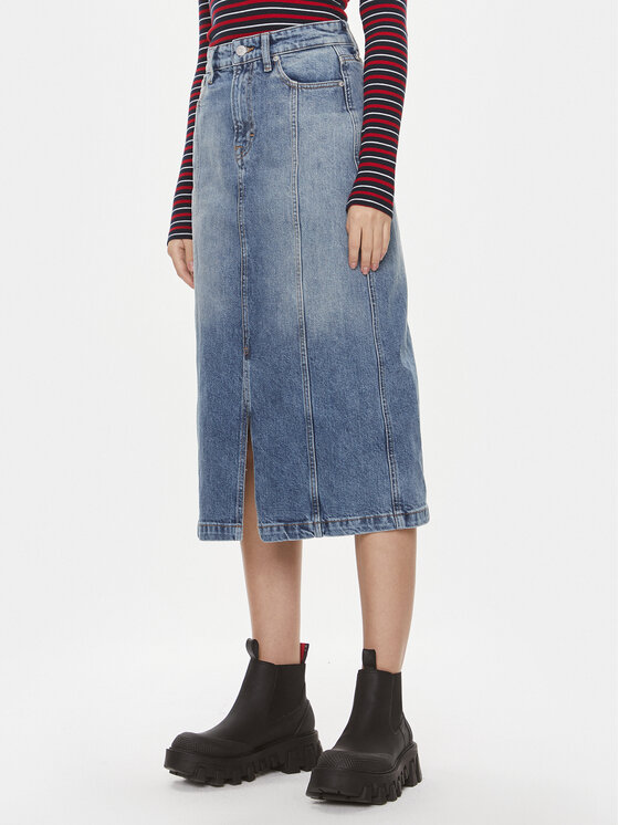 Tommy Jeans Дънкова пола Claire DW0DW17218 Син Regular Fit цвят на ниска цена