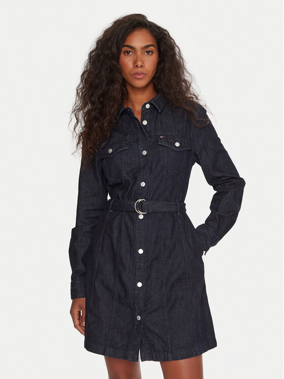 Tommy Jeans Дънкова рокля DW0DW21649 Тъмносин Regular Fit цвят на ниска цена