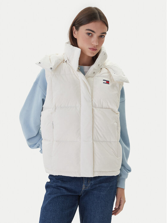 Tommy Jeans Жилетка за костюм Tjw Alaska Grid Down Vest DW0DW21627 Екрю Regular Fit цвят на ниска цена