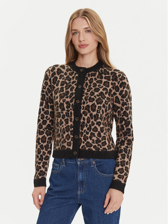 Tommy Jeans Кардиган Leopard DW0DW21968 Кафяв Regular Fit цвят на ниска цена
