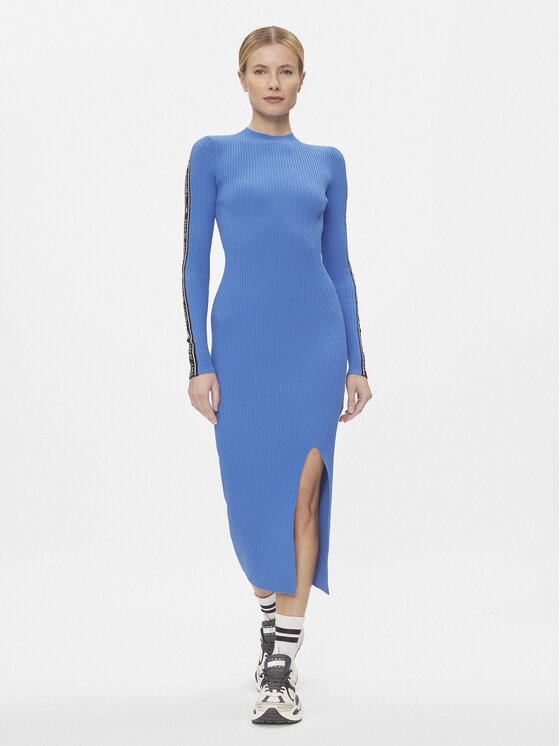 Tommy Jeans Плетена рокля DW0DW17415 Син Slim Fit цвят на ниска цена