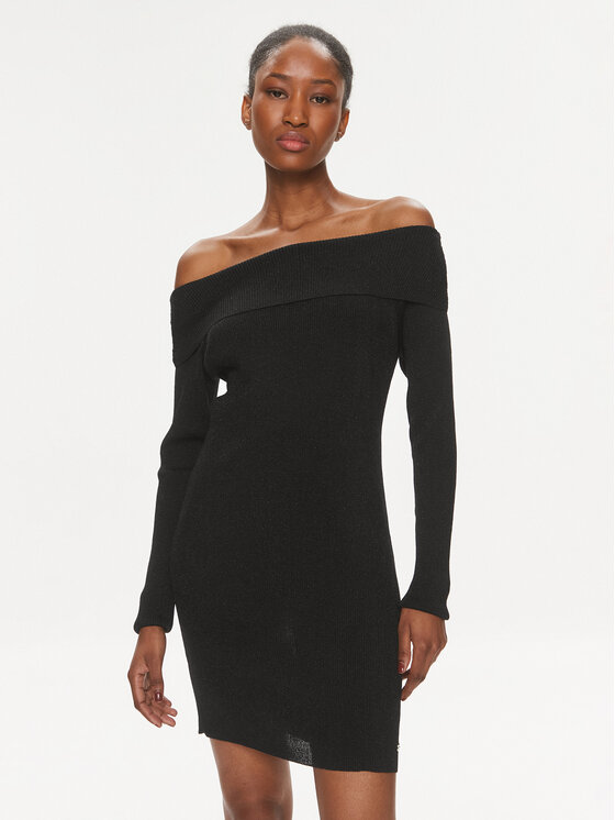 Tommy Jeans Плетена рокля DW0DW17526 Черен Slim Fit цвят на ниска цена