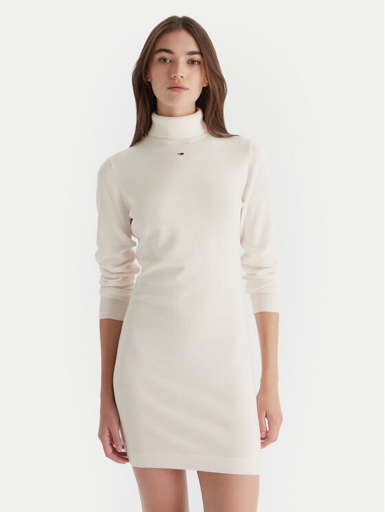 Tommy Jeans Плетена рокля Ess DW0DW21958 Екрю Slim Fit цвят на ниска цена