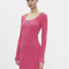 Tommy Jeans Плетена рокля Tjw Badge Rib Bodycon Ls DW0DW17424 Розов Slim Fit цвят на ниска цена