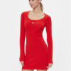 Tommy Jeans Плетена рокля Tjw Badge Rib Bodycon Ls DW0DW17424 Червен Slim Fit цвят на ниска цена
