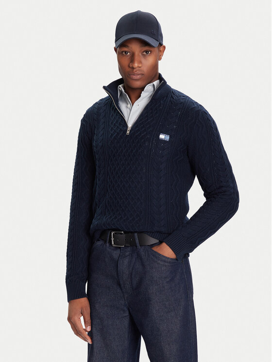 Tommy Jeans Пуловер DM0DM22103 Тъмносин Regular Fit цвят на ниска цена