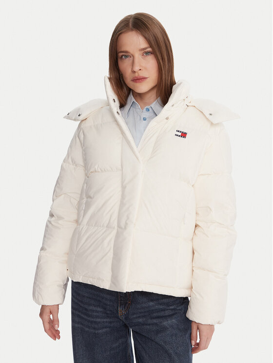 Tommy Jeans Пухено яке Alaska DW0DW21623 Екрю Relaxed Fit цвят на ниска цена